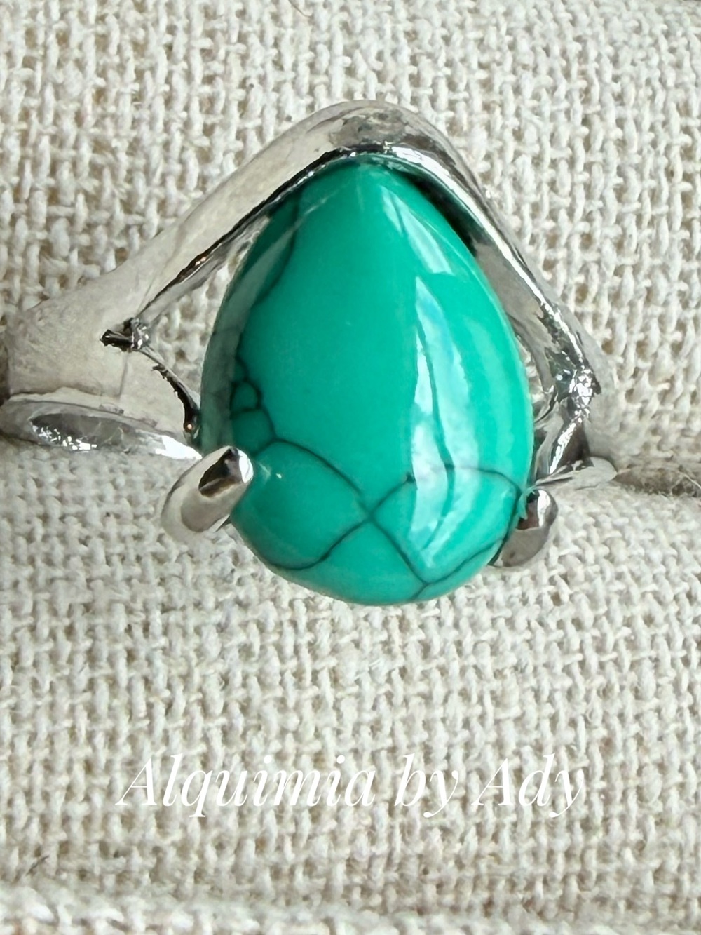 Silver Ring with Bright Turquoise Oval Stone